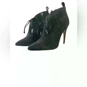 Reiss Suede Lace Up Boots Black Size 7.5 US,‎ 38 EU Heel 4” Booties with Box